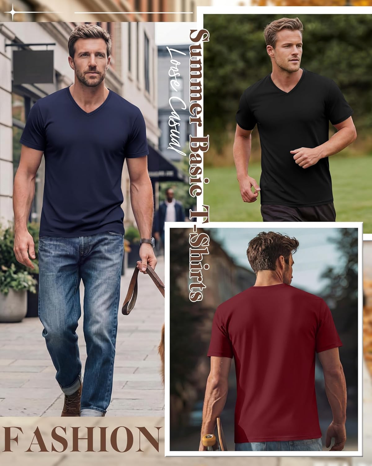 Ficerd 3 Pack Big and Tall V Neck T Shirts for Men 95% Cotton Short Sleeve Loose Fit Casual Basic Tees Summer Soft Tops