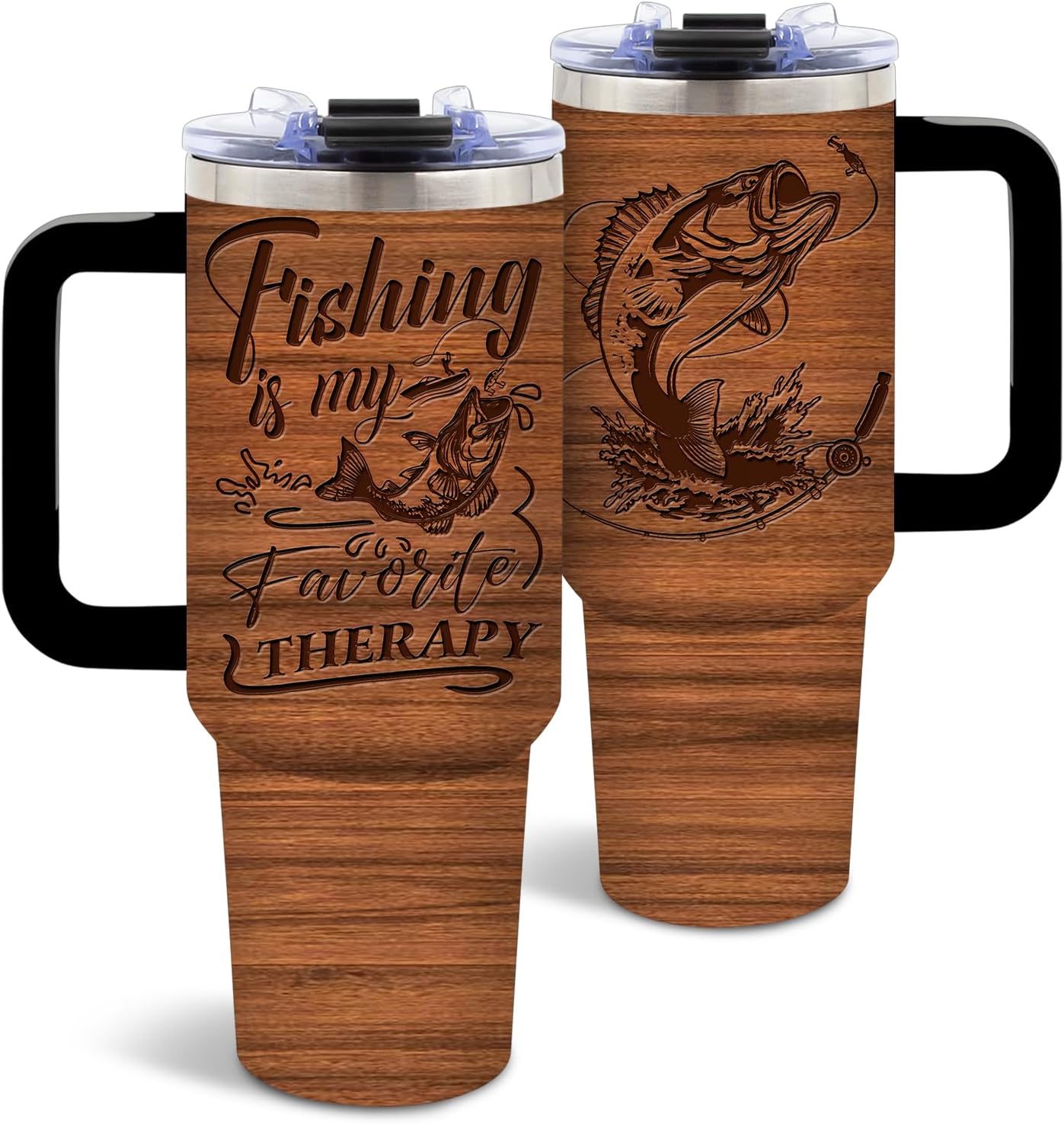 DUUV Fishing Gifts for Men, Fishing Coffee Mug Tumbler 40 Oz, Birthday Gifts for Men Dad Boys Who Love Fish, Fisherman Gift for Christmas Thanksgiving, 1PCS