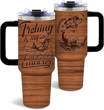 DUUV Fishing Tumbler 40oz, Insulated Fish Cup Gift for Dad Boy Man | Fishing Is My Therapy Tumbler Leakproof, Fisherman Print Water Bottle, Birthday Fathers Day Ideal Gift for Fisherman, 1 Pack
