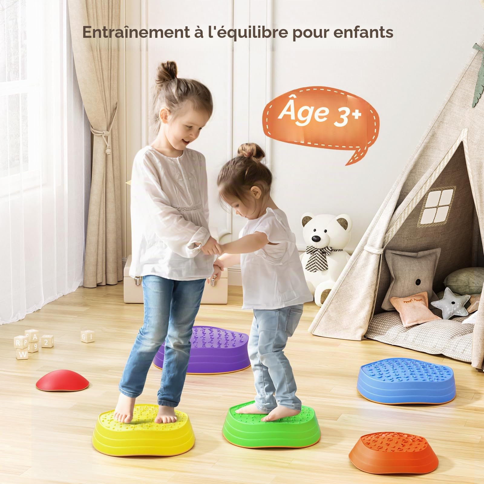 Lot de d'équilibre pour enfants, pierres à empiler pour enfants Favorise l'équilibre et la coordination à l'intérieur comme à l'extérieur jouet d'activité physique Pierres à empiler