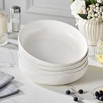 MALACASA 48 Oz Pasta Bowls Set of 4, 9 Inch Salad Bowls, White Ceramic Serving Bowls, Microwave & Dishwasher Safe, Series Luna, White
