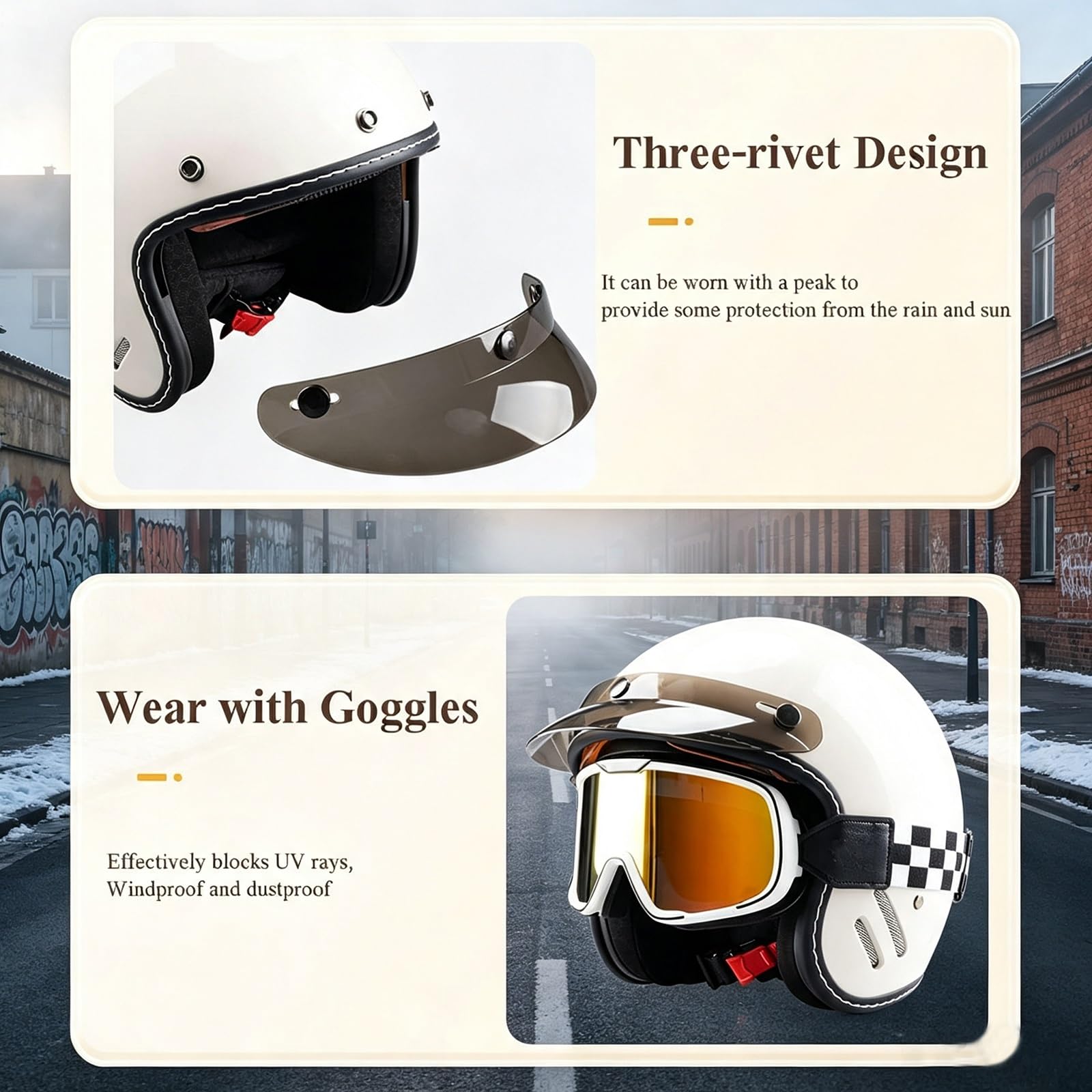 Kask Motocyklowy Otwarty Jet ECE 22.06 Rebel Retro Vintage z Blendą