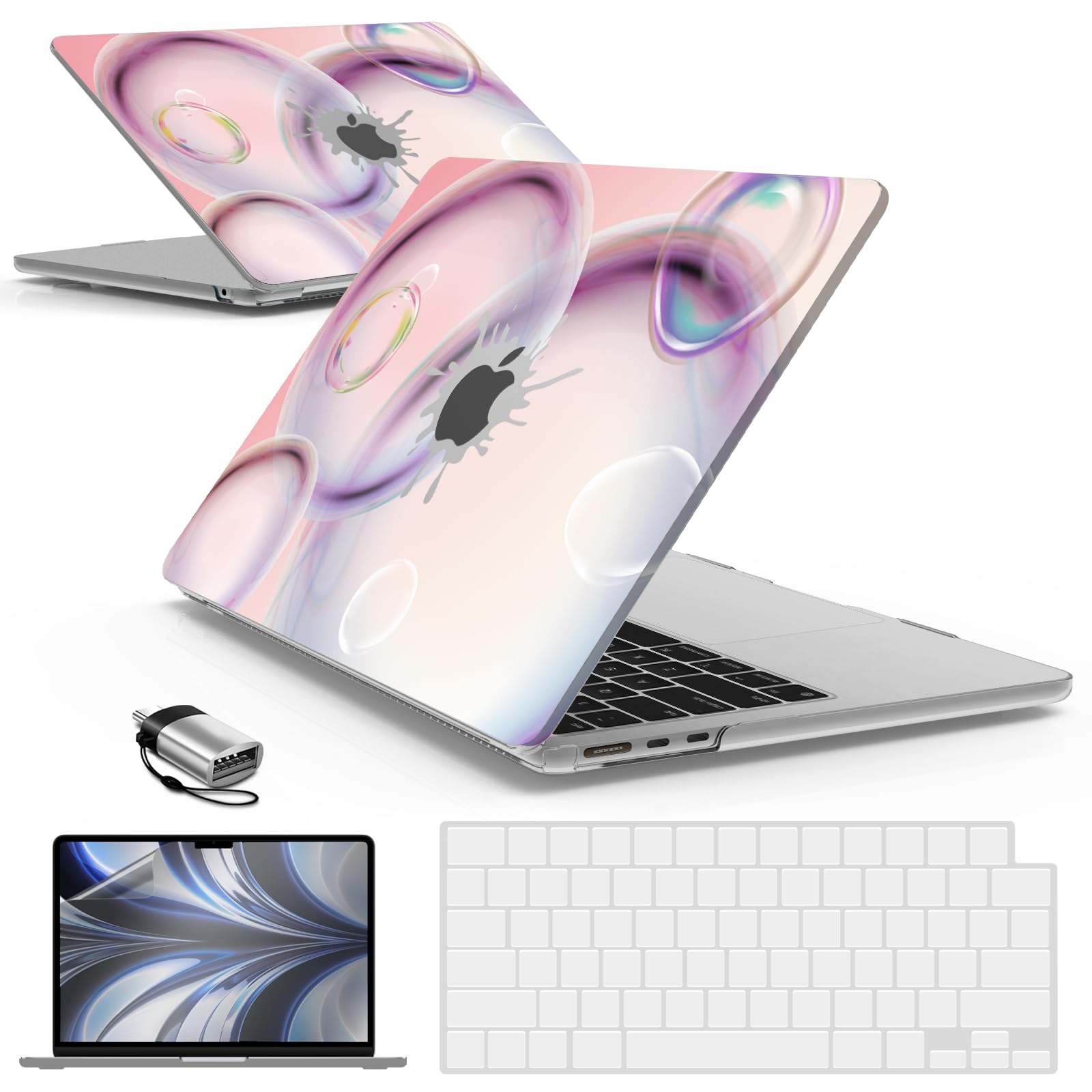 IBENZER Compatible con MacBook Air de 13 pulgadas 2025, 2024, 2023, 2022, M4, A3240, M3, A3113, M2, A2681, funda rígida y cubierta de teclado, película de pantalla y tipo C para Mac Air 13.6, burbuja