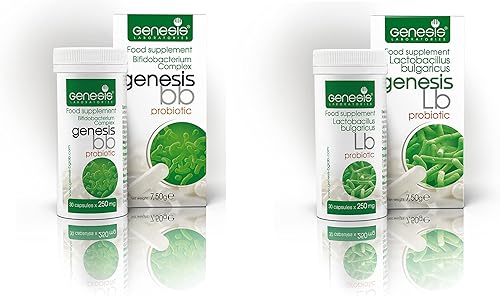 Super Pack de 2 Genesis Probiotics Genesis Bifidobacterium Complex BB Probiotic 30 Cápsulas de 240 mg y Genesis LB Probiotic 30 Cápsulas de 240 mg