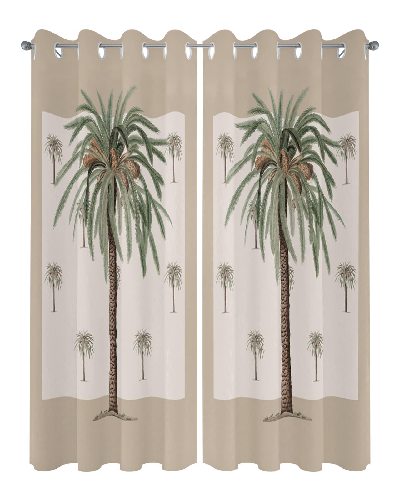 Stripe Waterproof Outdoor Curtains for Patio Tropical Palm Tree Privacy Weatherproof Outside Curtains Grommet Drapes for Porch Gazebo Pergola Backyard 54