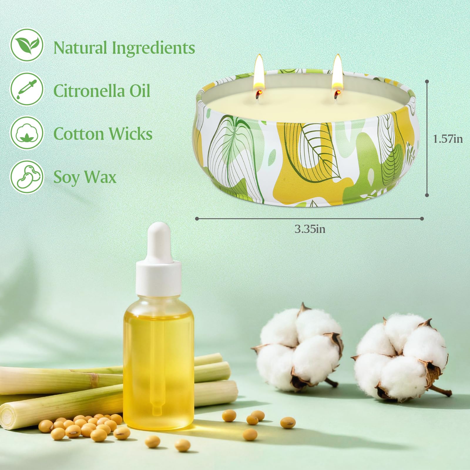 Velas Citronela Exterior Interior 170 g x4 Pack Sin Humo Cera Soja Larga Combustión 200 Horas Doble Mechón