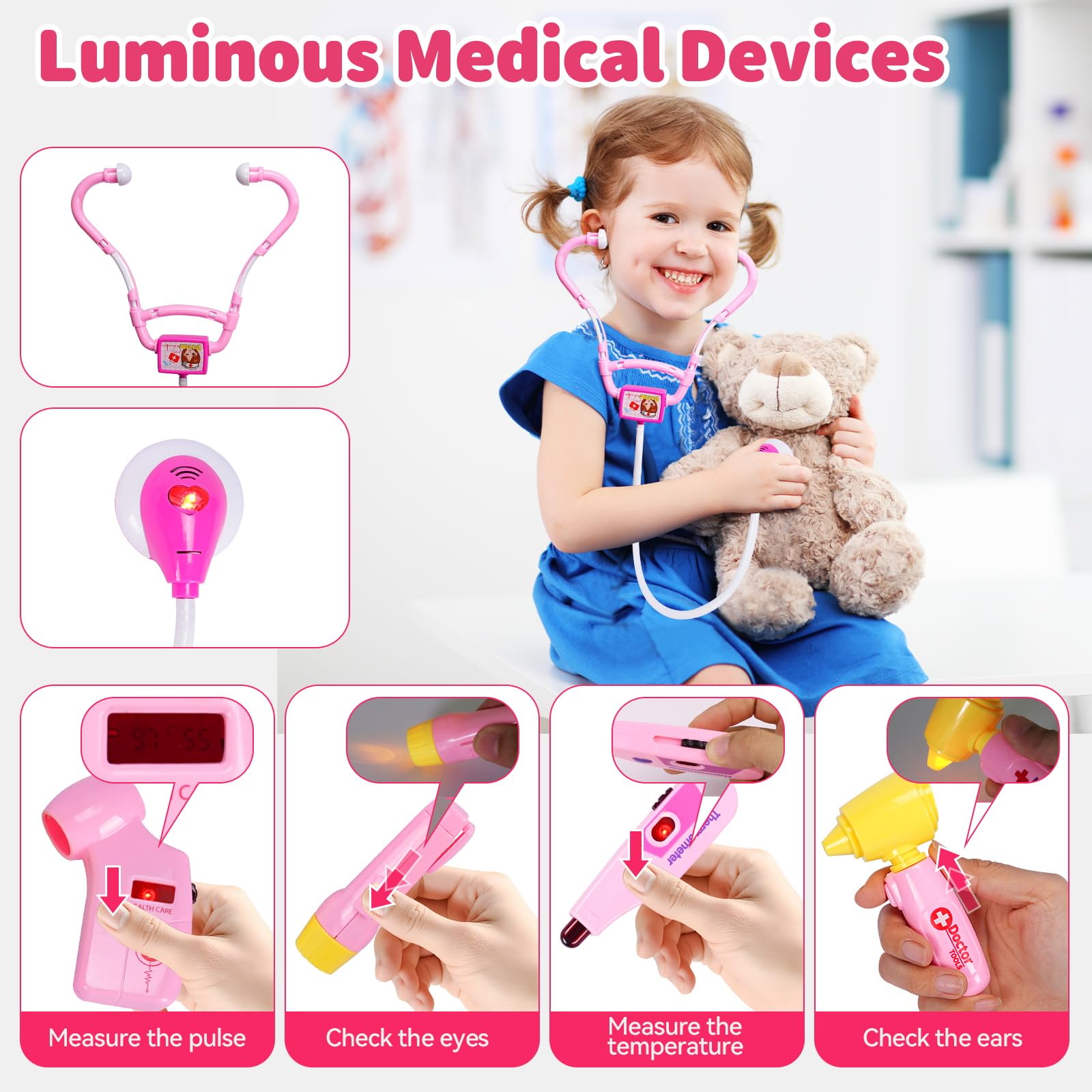 Valigetta Dottore Bambini,Kit di Giocattoli per Dentisti per Bambini,Kit Dottoressa Bambina,35 Pezzi Gioco di Ruolo Educativo per Bambini 3 4 5 6 7 8 9 10 Anni Regalo Perfetto - 3