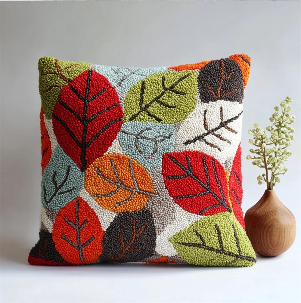 kitphoenix Latch Hook Cushion Kits for Adults Colorful Leaves