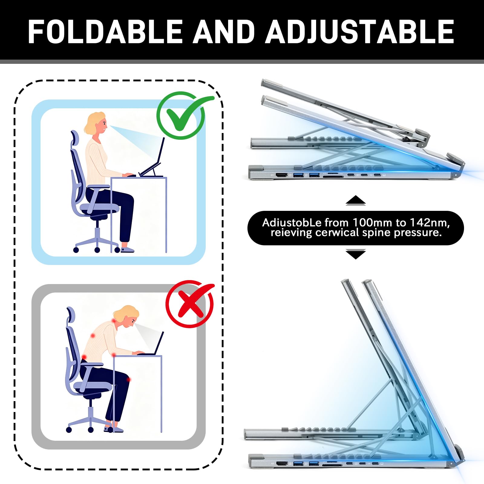 Support Ordinateur Portable 8in1, avec Gigabit Ethernet x1,HDMI 4K x1