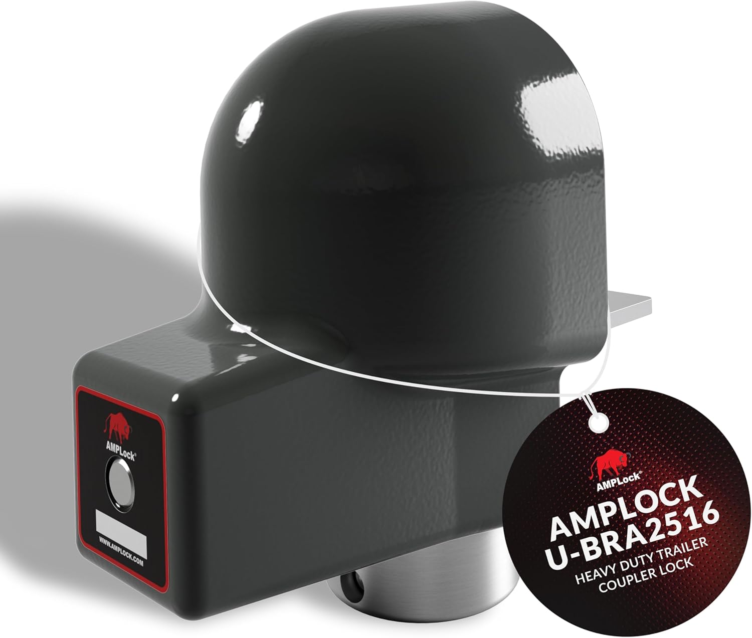AMPLock - U-BRA2516 Heavy Duty Trailer Coupler Lock, 2 5/16" Trailer Hitch Lock for RV, Trailer Ball Lock, Anti-Theft Coupler Ball Lock, Round Edge Collar Lock Design, Push-to-Lock Security System
