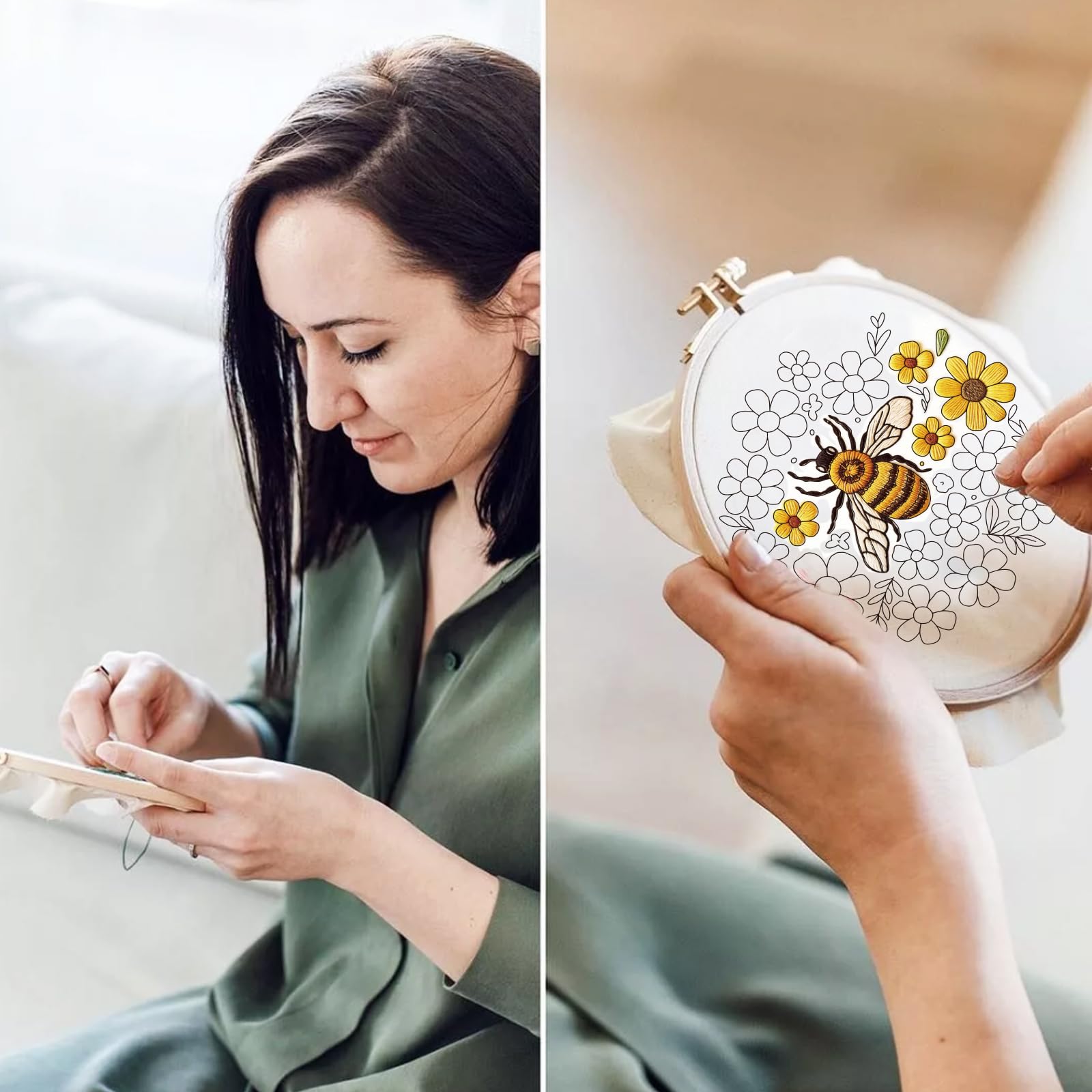 ORIGACH 6 -teiliges Stickset für Anfänger, Bienen Und Blumen
