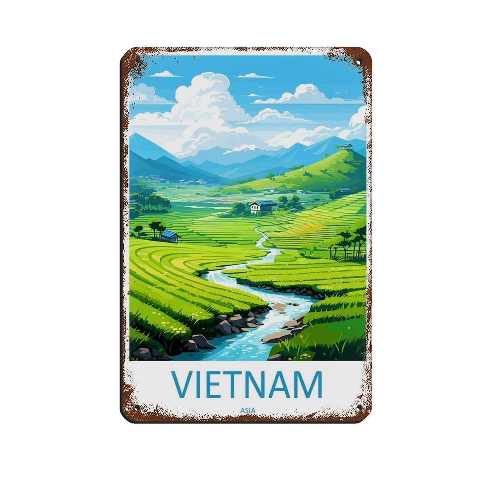 Vietnam Travel Art Retro Poster Metal Tin Sign Chic Art Retro Iron Painting Bar People Cave Cafe Family Garage Poster Wall Decoration 8x12inch(20x30cm)