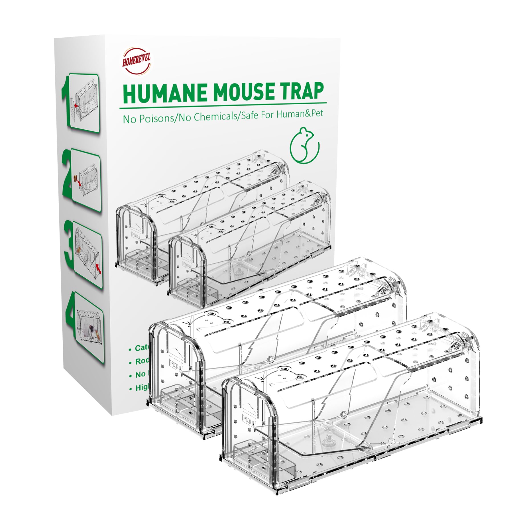 2 Pack Humane Mouse Traps for Indoor and Outdoor- Live Catch and Release, Reusable, Environment Friendly and Highly Sensitive Rodent Catcher, No Touch Release Mice Traps