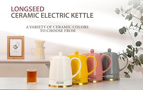 Miniatura 9 de Hervidor eléctrico de cerámica de 1.26 cuartos de galón con infusor y kit de tazas, tetera de agua hervida, protección contra hervido y seco,