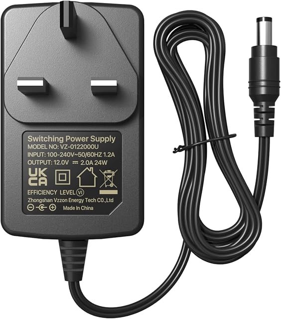 Anlapus 12V 2A UK Power Supply Adapter AC 100-240V to DC 12V Transformer 2.1mm X 5.5mm with 4ft/1.2m Lead, for LCD, Router, Security Camera