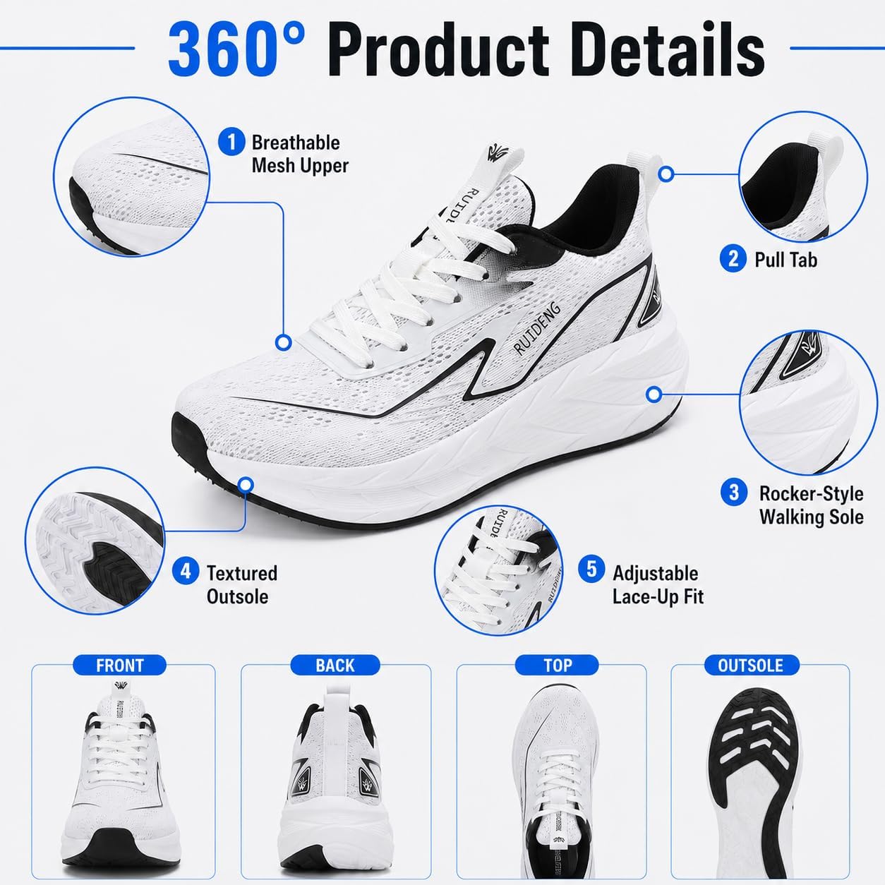 Men's Platform Walking Shoes Wide Toe Box Breathable Sneakers for Men, Casual Running Shoes for Travel, Standing & Daily Wear