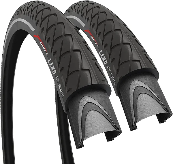 Fincci Pair 26x1.95 Bike Tire - Slick City 26 inch Bike Tires - 50-559 Black Foldable Mountain Bike Tires with Kevlar - 26" Wheelset for Electric, Folding Road bikes, Bike Trainer MTB Accessories Leno