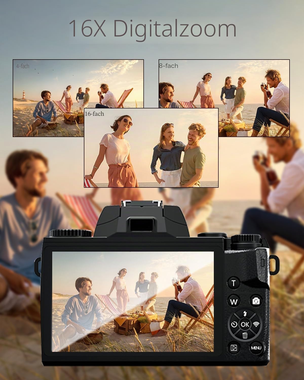 SWE Digitalkamera 4K 64MP Digital Kamera Fotokamera mit 4.0" Touchscreen, Autofokus WiFi Kompaktkamera 16X Digitalzoom Fotoapparat Camera für Einsteiger mit 32G Karte 3000mAh Akku Tasche - Doppellinse