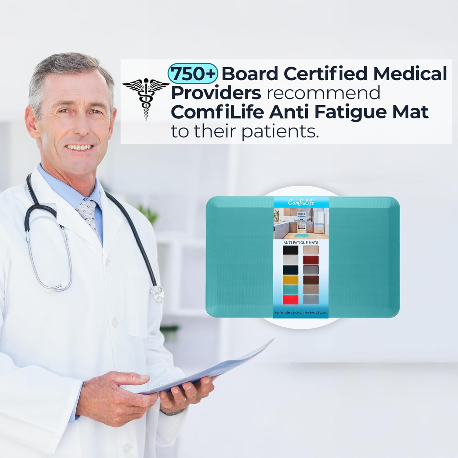 ComfiLife Anti Fatigue Floor Mat – 3/4 Inch Thick Perfect Kitchen Mat, Standing Desk Mat – Comfort at Home, Office, Garage – Durable – Stain Resistant – Non-Slip Bottom (24 x 70, Teal)