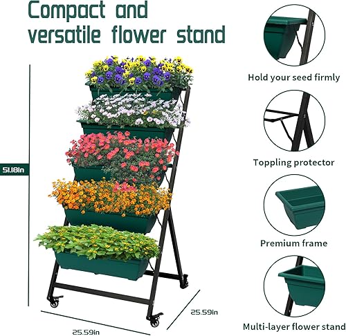 Miniatura 10 de Cama de jardín vertical elevada, maceta elevada independiente con agujeros de drenaje, maceta de 4 niveles, contenedor para jardinería al aire libre