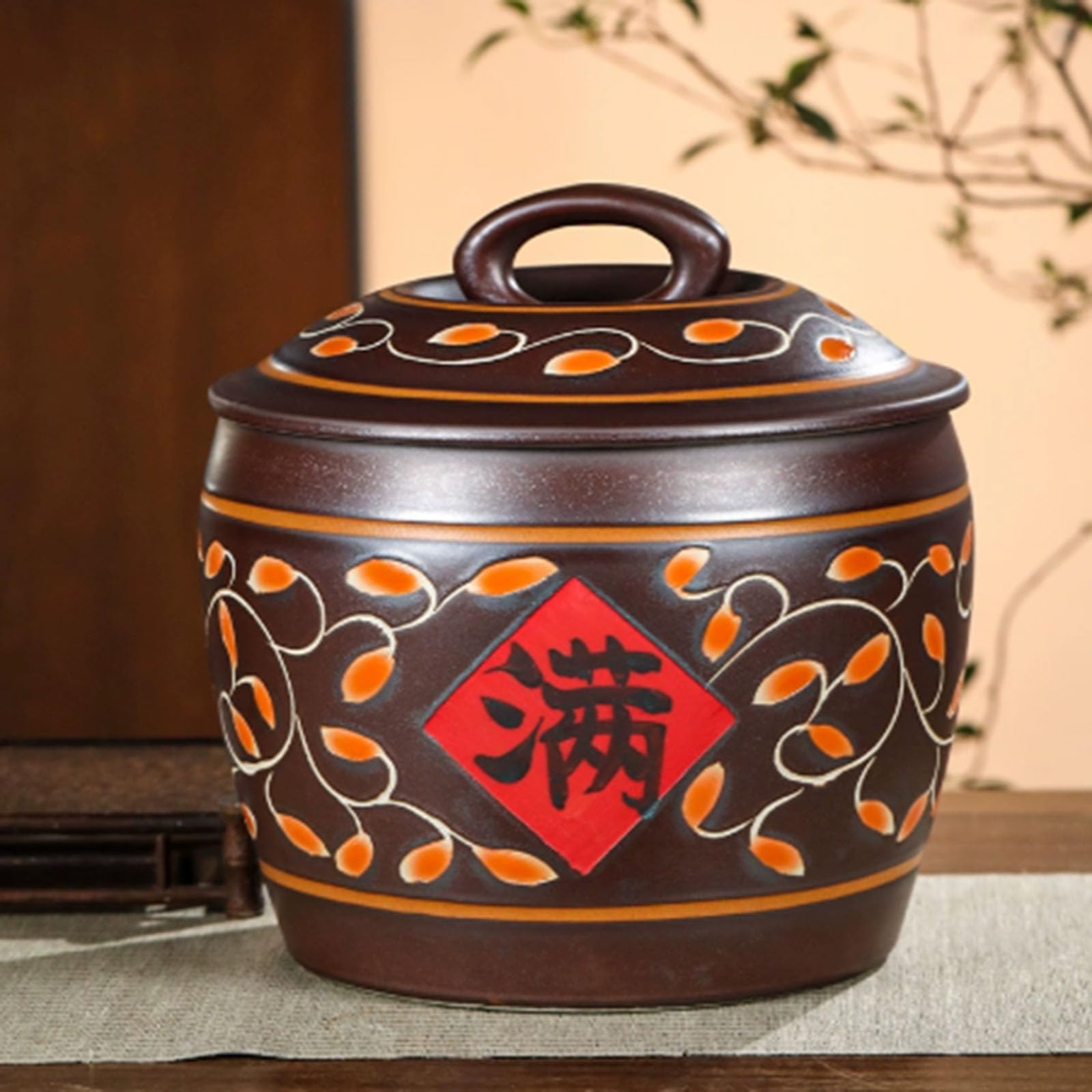 IXTREGZJKM Chinese Ceramic Rice Bucket, Grain Dispenser, Ceramic Dispenser Container, Ceramic Rice Jar with Lid, Chinese Ceramic Rice Jar, Ceramic Rice Storage Container for Storing Rice 15kg