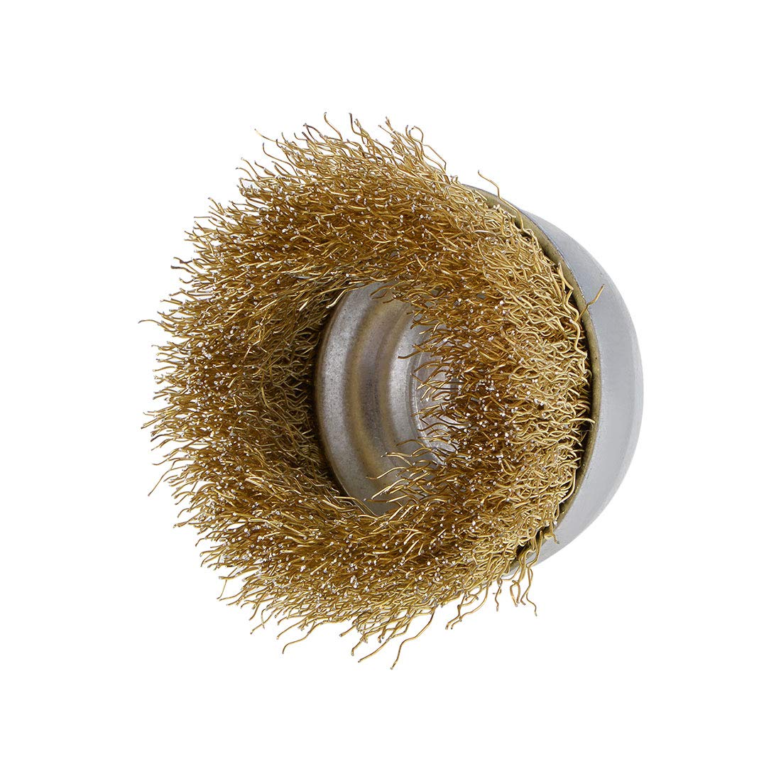 uxcell - Spazzola a tazza in acciaio ondulato placcato in ottone, con codolo da 6,35 mm, 10 pezzi