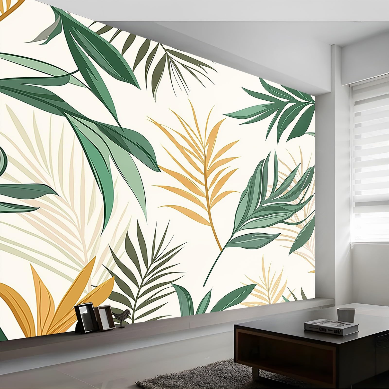 Samoprzylepna tapeta, proste linie, wzór liści, struktura, fototapeta, kamień, wodoszczelna, nowoczesna, 250 x 175 cm, tapeta ścienna, kremowa, do kuchni, sypialni, salonu, ściany