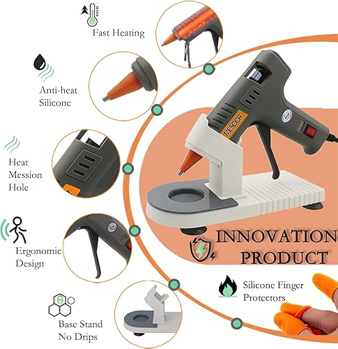 Miniatura 4 de Mini pistola de pegamento caliente de 40 W con soporte, 30 barras de pegamento y 3 protectores de dedos de silicona, kit de pistola de pegamento de