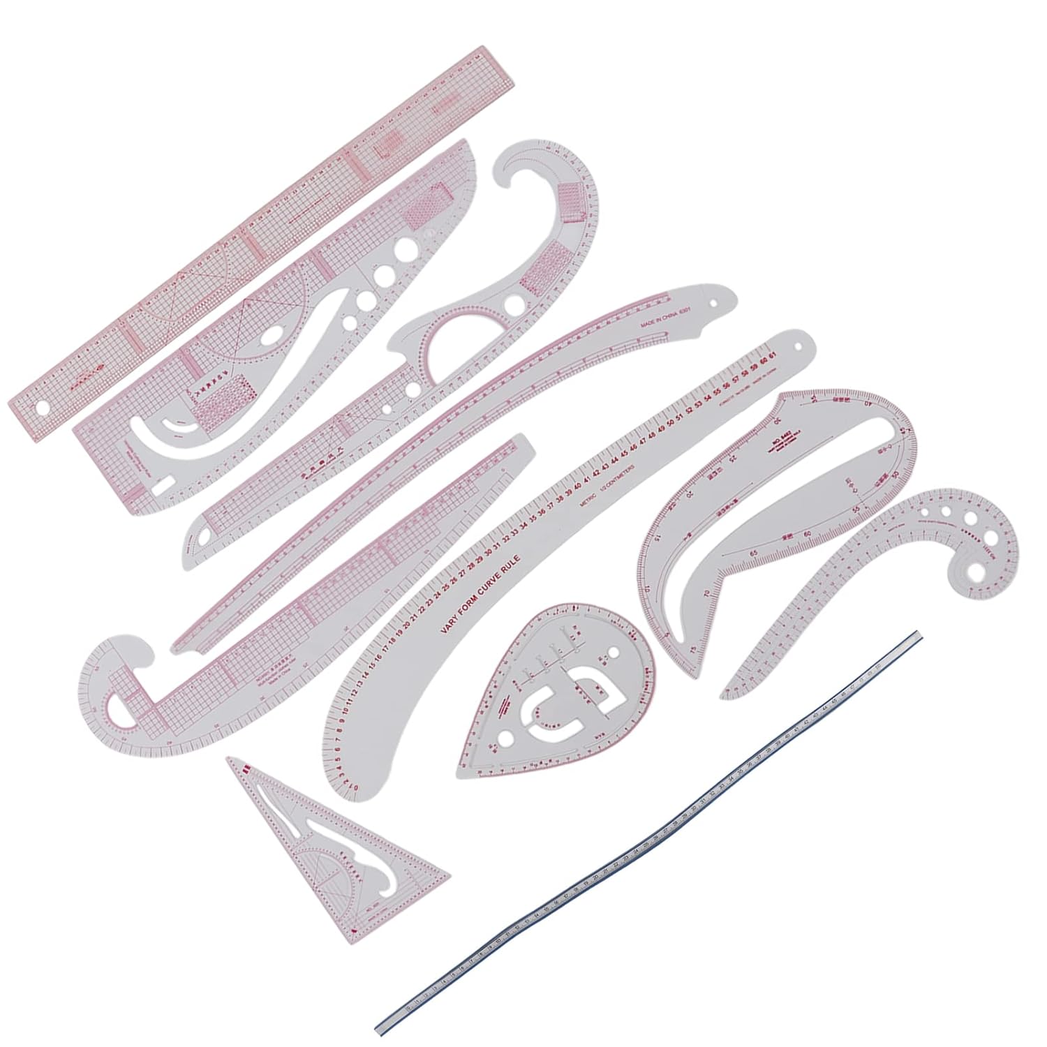 11Pcs Sewing Ruler Set, Clear Plastic, High Accuracy Multipurpose Sewing Tool - Flexible Durable Material, Detailed Clear Lines, Ideal for Tailors and Designers