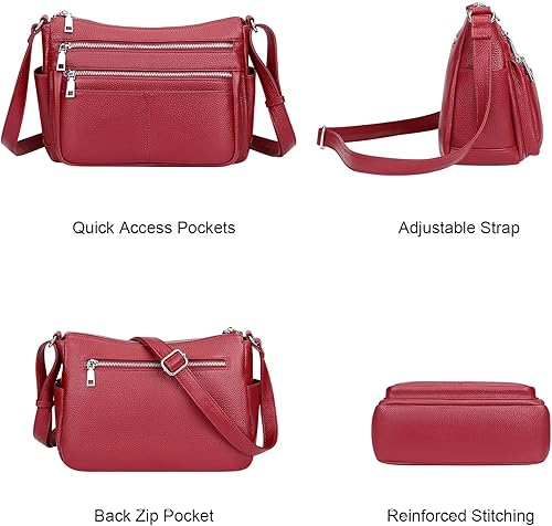 Miniatura 4 de Over Earth Bolso cruzado de cuero para mujer, suave, con múltiples bolsillos, bolso de mensajero de cuero genuino y bolsos