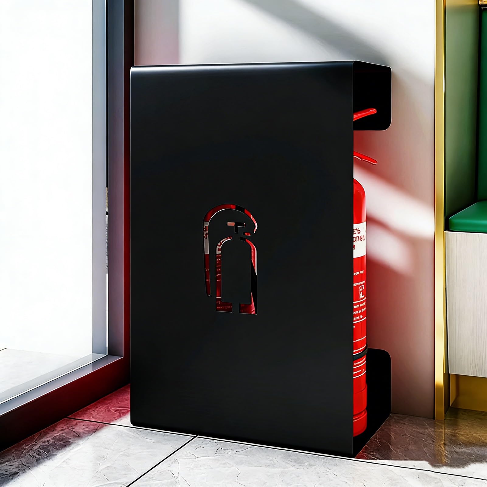 ARCVOX Ahueque la Caja del Extintor, Soporte de Pared para Extintor de Incendios, Tenedor Decorativo del Extintor, Caja de Supresor de Fuego de Hierro (Color : Black)