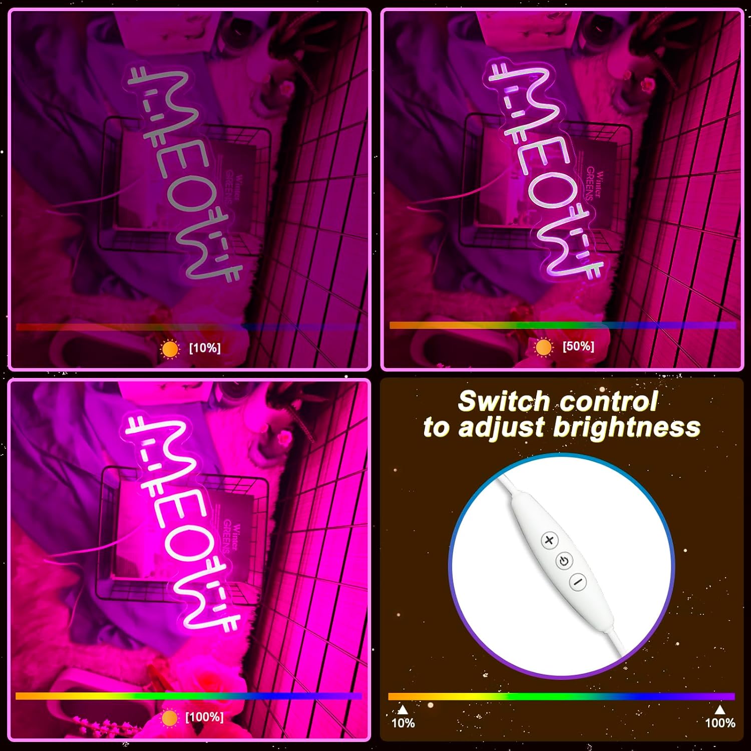 IMEGINA Pink Meow Neon Sign for Wall Decor Pink Meow Neon Light Adorable LED Neon Sign for Bedroom Zoo Cat Cafe Cat House Store Restaurant Home Kitchen Men Cave Home Bar Decoration(15.7 * 4.7in) - Image 3