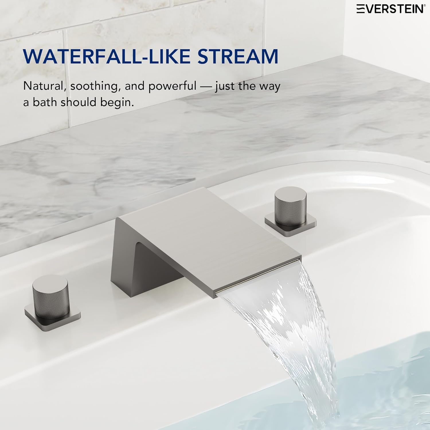 Bathtub Faucet Set - Deck Mount 2-Handle Wide Waterfall Tub Spout with Anti-Slip Handles and Ceramic Cartridge,Brushed Nickel