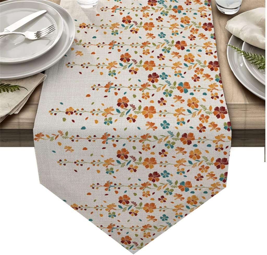 Flower Cotton Linen Table Runner for Wedding Banquet Home Festival Party Dinning Table Decoration Table Runner(46x183cm)