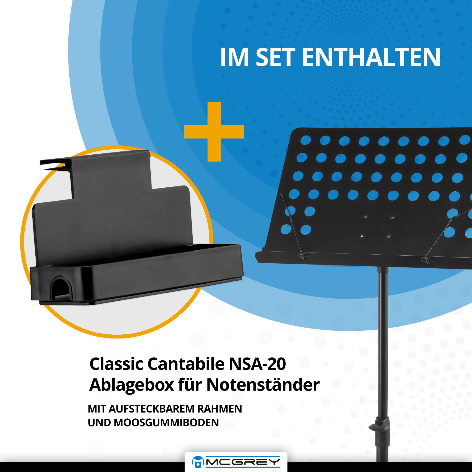 McGrey 11940 Orchesterpult Lochblech Set - stufenlos verstellbar - mit Notenklemmen - inkl. Ablagebox - schwarz