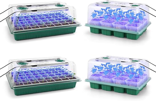 BlumWay 2 Pack 80 Cell Seed Starter Tray & Large Size 2 Pack 24 Cell Seed Starter Kit with Bigger Seed Starter Cup