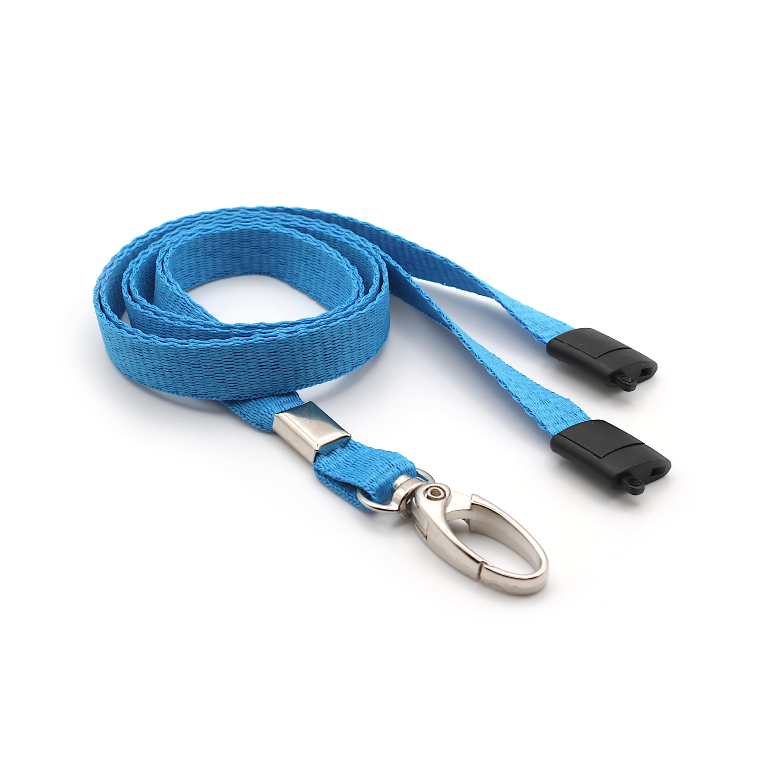 Easybadge Light Blue Lanyards For Id Badges With Safety Breakaway And Metal Lobster Clip - Pack Of 100