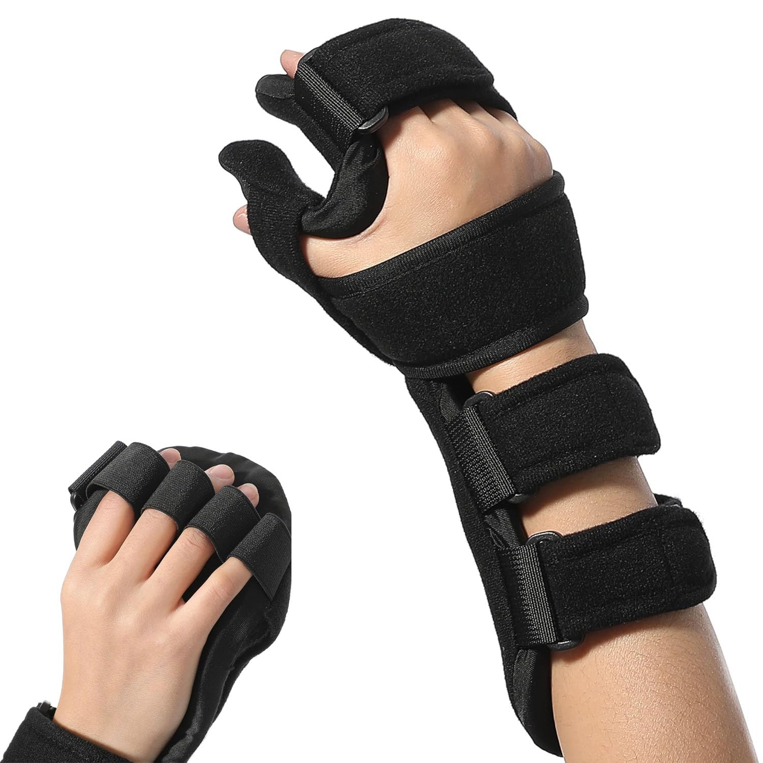 Azonee Stroke Resting Hand Splint Night Immobilizer Wrist Finger Brace for Flexion Contractures Functional 5 Finger Stabilizer Wrap for Muscle Atrophy Rehab Arthritis Pain(Large Right)
