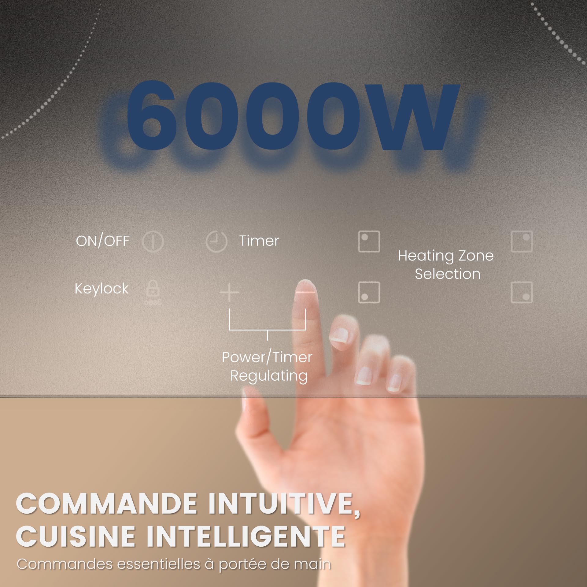 Plaque Vitrocéramique 4 Feux Encastrable 60cm – Plaque de Cuisson Electrique 6000W, Verre Vitrocéramique Antiusure et Garantie 2 Ans, Commande Tactile, Minuteur, Compatible Tous Poêlons