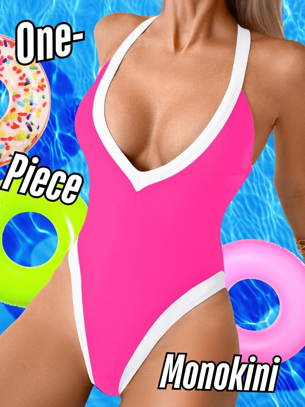 Color Block Swimsuit, Plunge V Neck High Cut, Pool Party Vacation, Sexy Backless One Piece Bathing Suit Cheeky