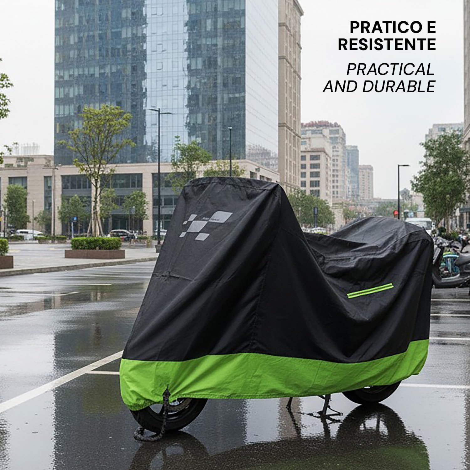 PERLETTI Funda Moto Interior Resistente al Agua - Cubre Scooter Motocicleta Protector Rayos UV Polvo Humedad Insertos Reflectantes - Capa Moto con Doble Correa Antiviento (240x105x125)