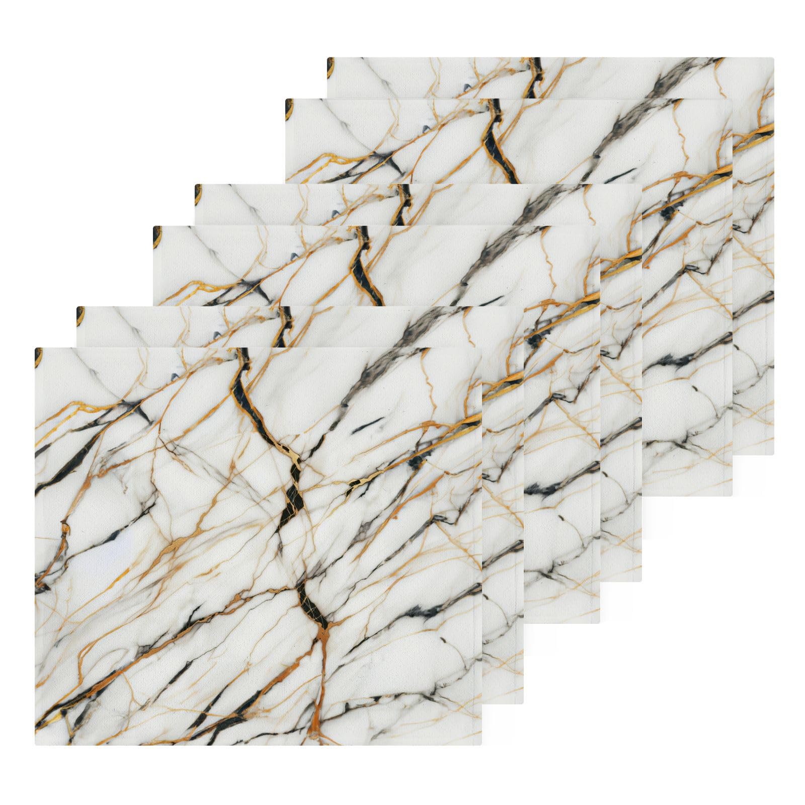 YANENDIE White Marble Washcloths Towels, Highly Absorbent and Soft Cotton Face Cloths, 6 Pack Quick Dry Wash Cloths - 12 X 12 Inches