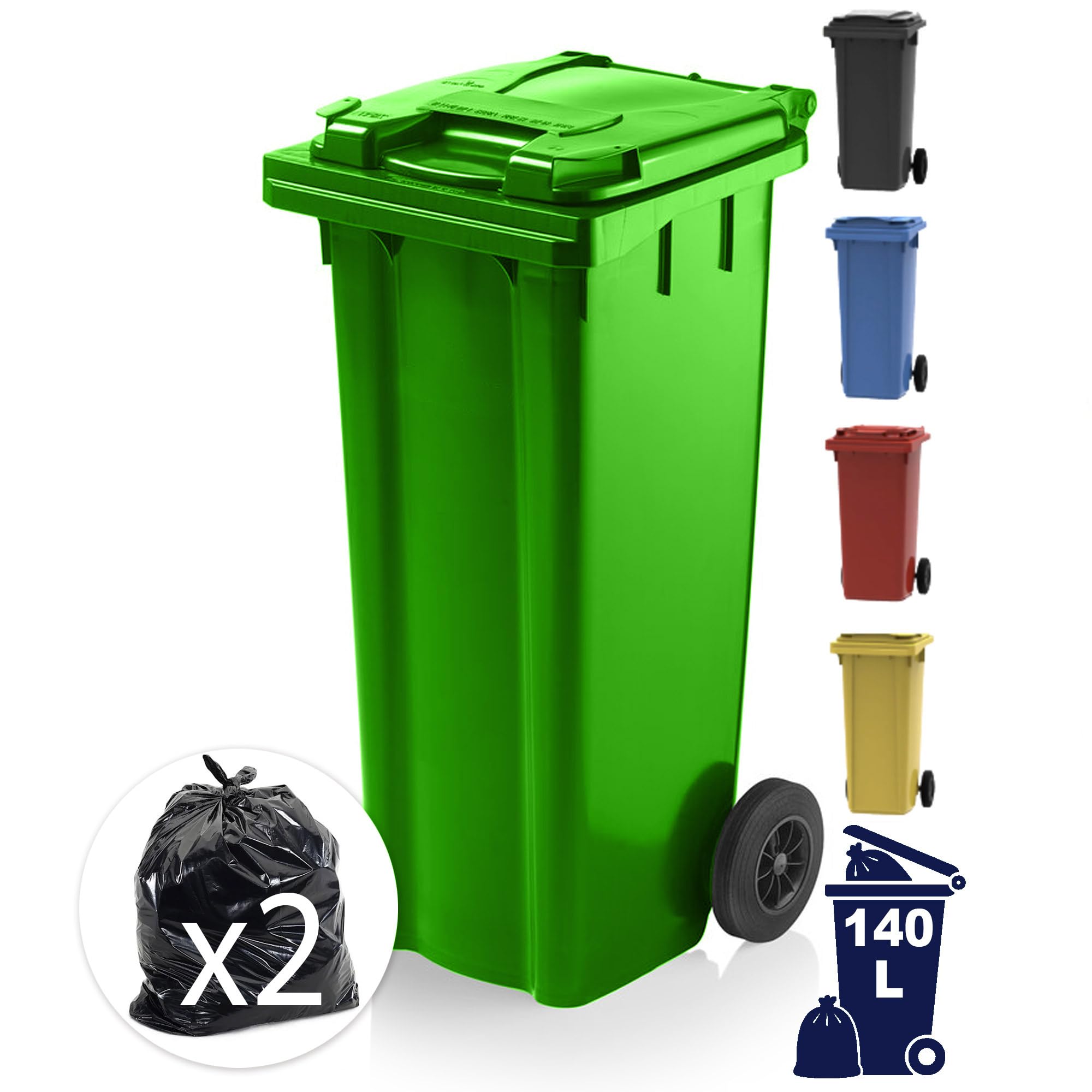 EXPRESS WHEELIE BINS - Outdoor Wheelie Bin for Household Waste Recycle Trash and Rubbish 140L Litre Small Council Size Green with Rubber Wheels