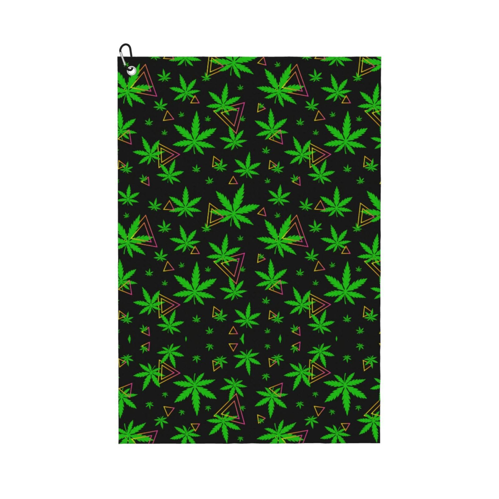 peiyeety Weed Leaves Microfiber Golf Towel with Carabiner Clip, 16x24 Inch Absorbent Waffle Weave Towel for Golf Bags