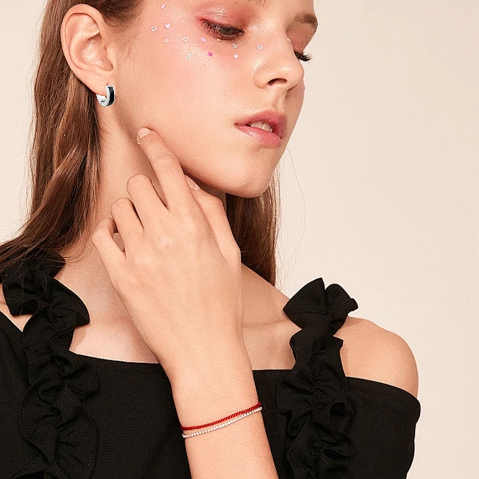 12 Pairs Stainless Steel Hoop Earrings for Men Hypoallergenic Earring Unisex Earring Black Silver Hoop Earrings for Women Men