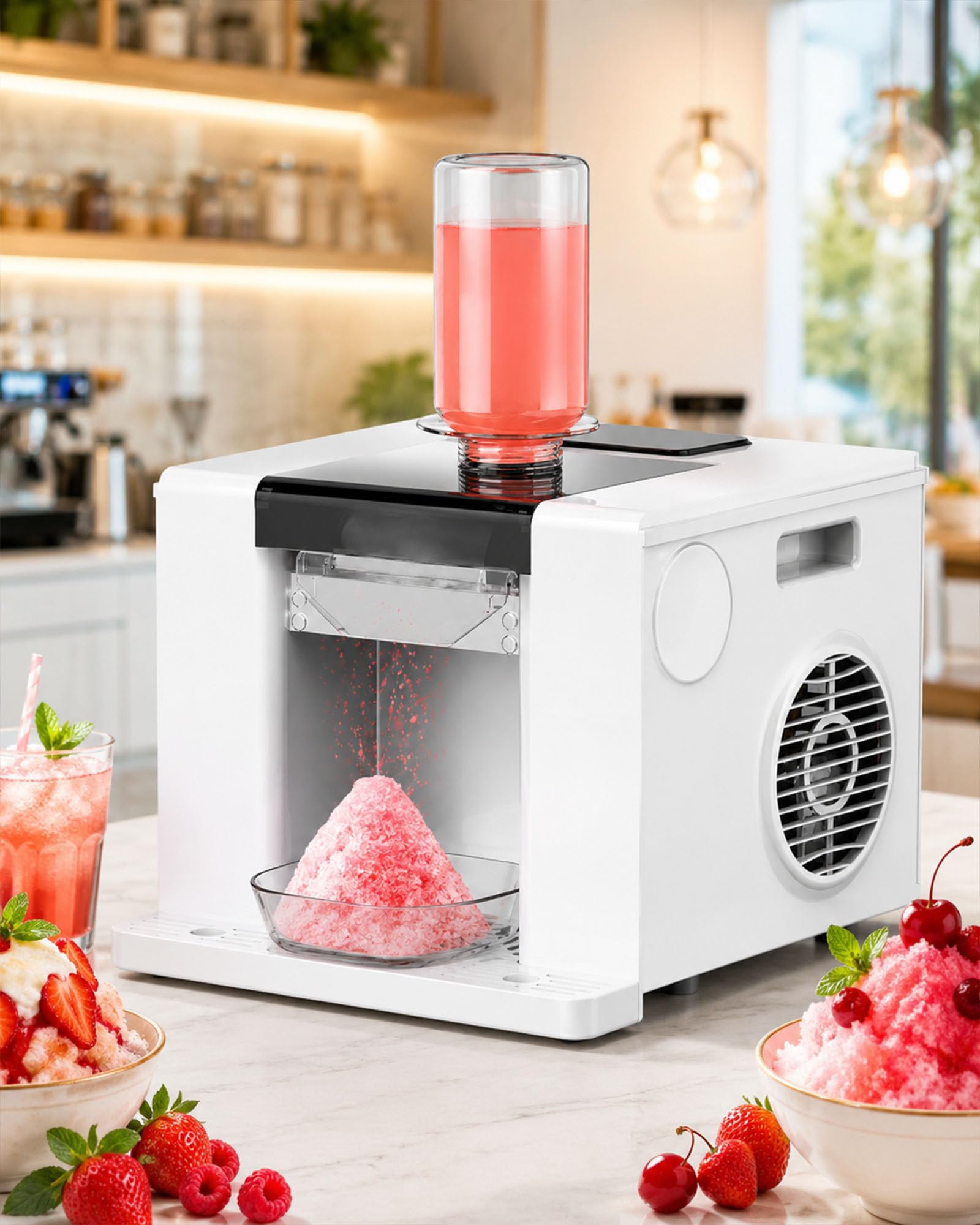 smafoseedding Bingsu Maker Machine 350w, Commercial Shaved Ice Maker-Machine, 2000rpm Smooth Flakes, Snowflake Ice Making Device Continuous Output, 750ml Automatic Snow Cone Maker White