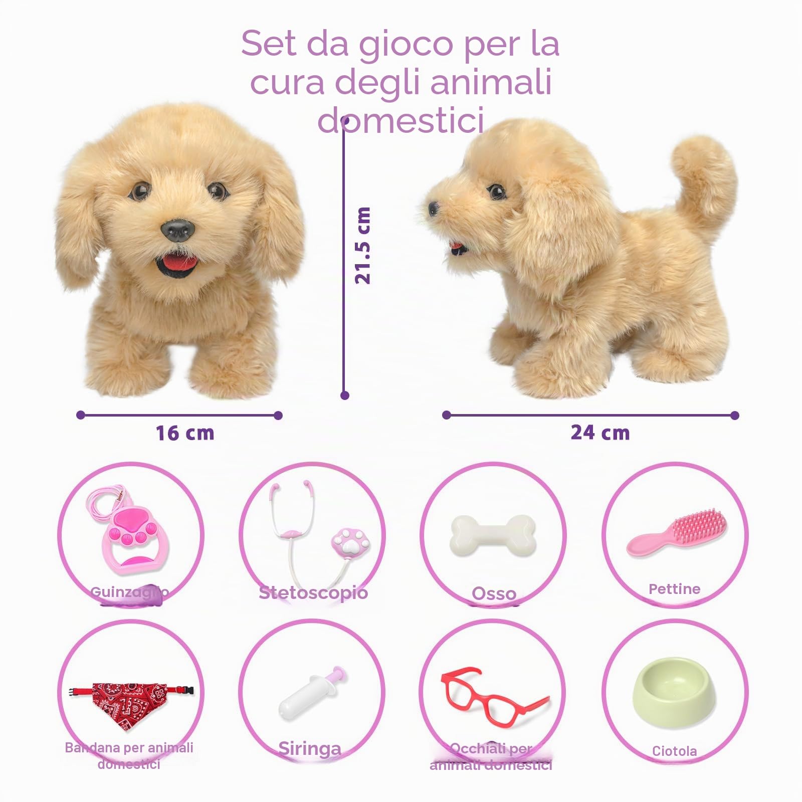 YH Yuhung Giocattolo interattivo per cani da passeggio con guinzaglio, che cammina, abbai, nutre, si siede e scuote il suo TaiI