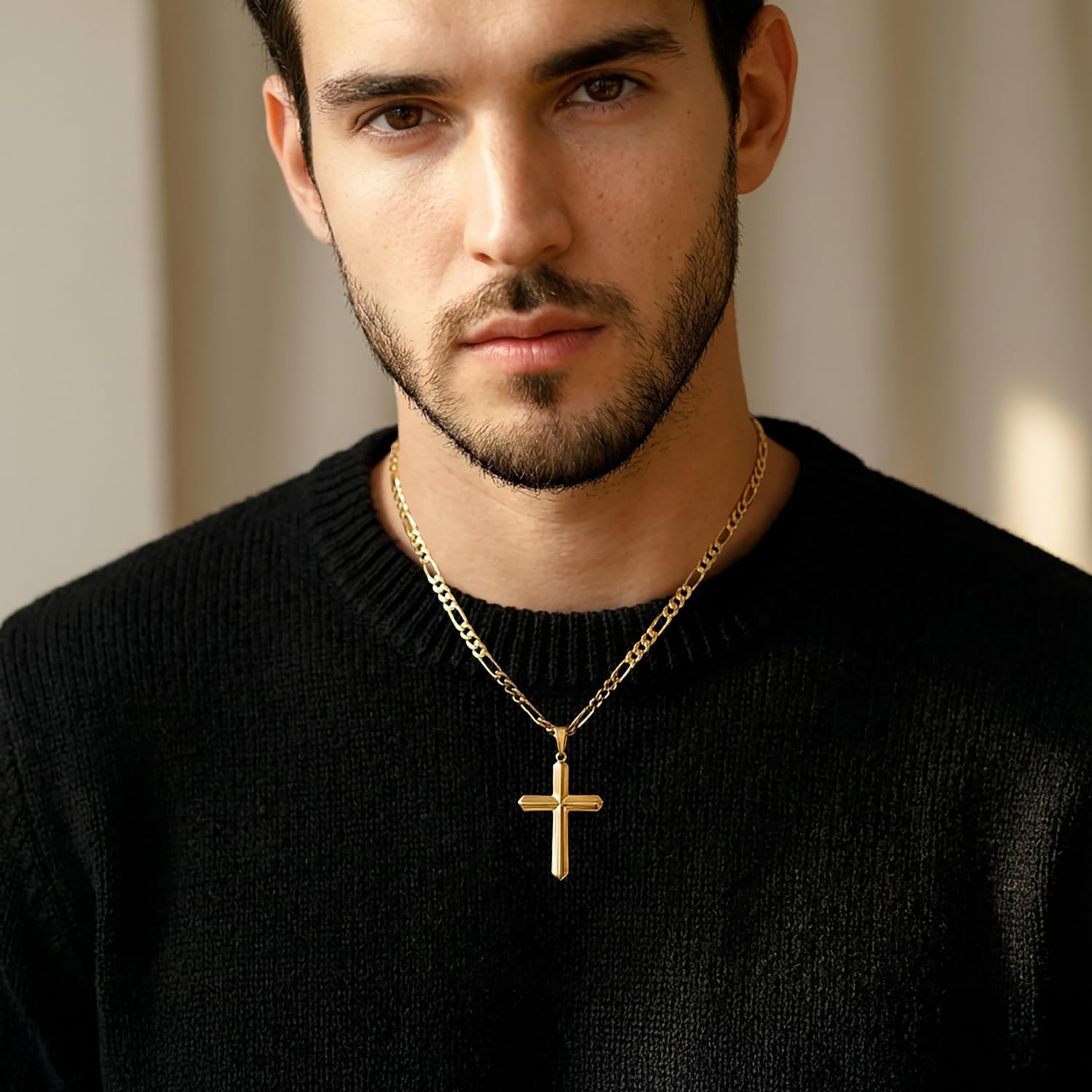 Cross Necklace for Men 14K Gold Cross Necklace for Men Gold Crosses Pendant Necklaces for Mens Sharp Geometric Lines and Multi-Angled Facets Crosses Chain Pendant Necklaces for Mens 20/22/24in