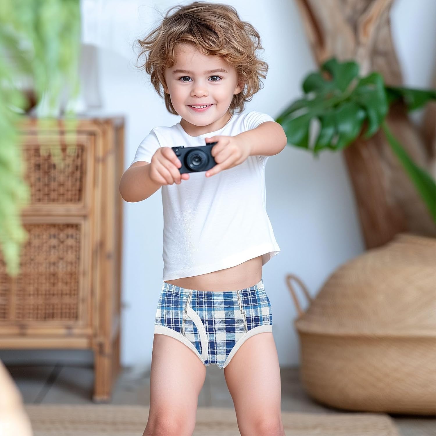 visesunny Boys Training Underwear Denim Blue Plaid Breathe Cotton Potty Briefs Size 2T-8Y for Toddler