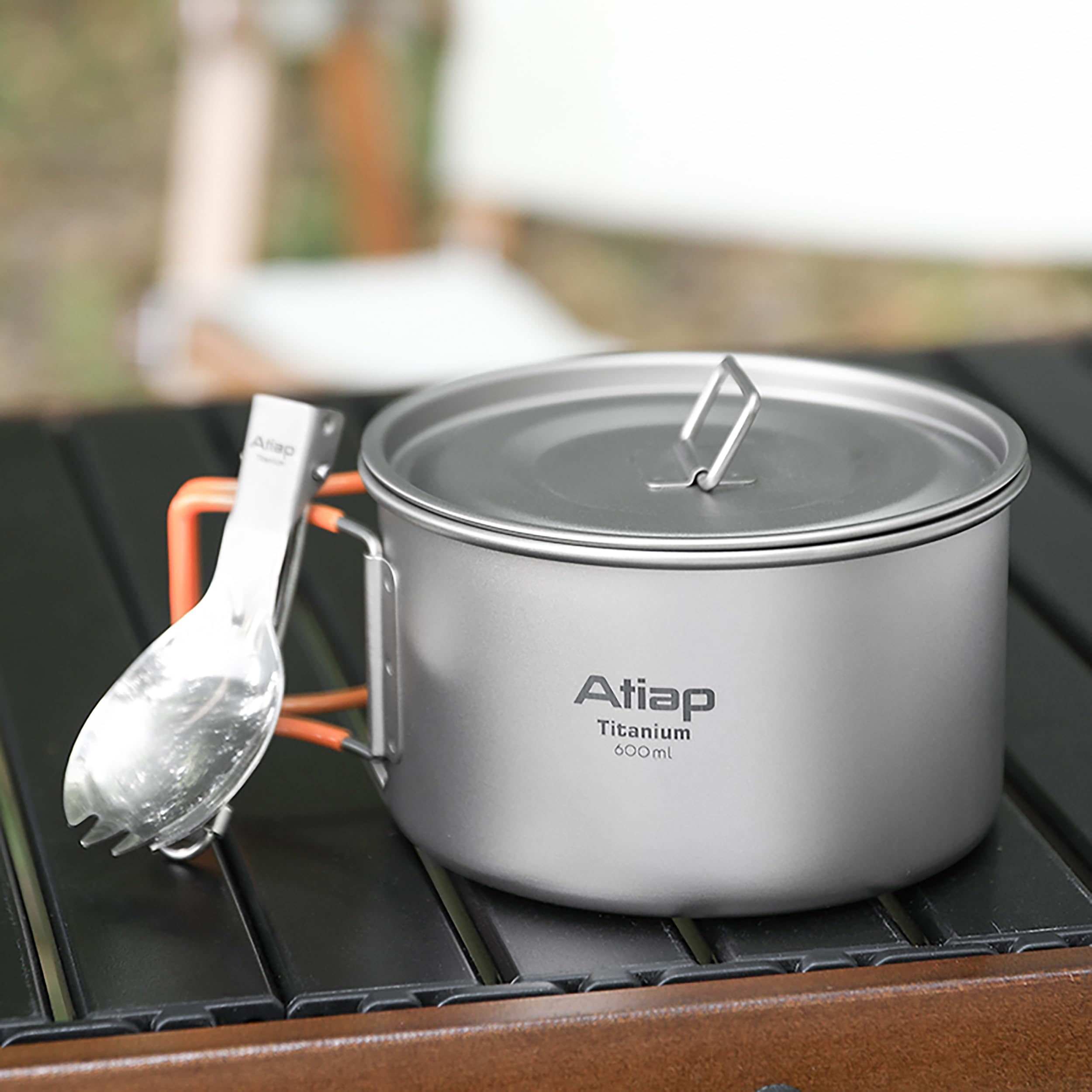 Tazón de titanio con mango plegable, cuenco de titanio de una sola pared con mango plegable para acampar al aire libre, senderismo, picnic (Ta8216M-GJ+M110+8001P)
